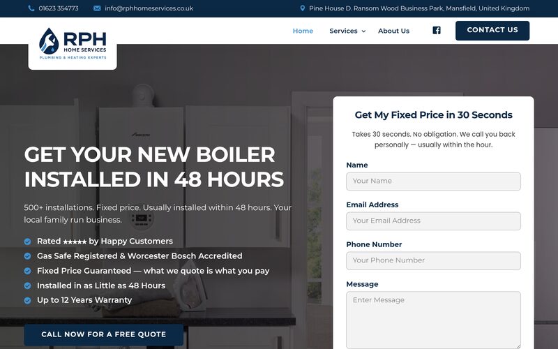 The RPH Home Services website built by SetWeb