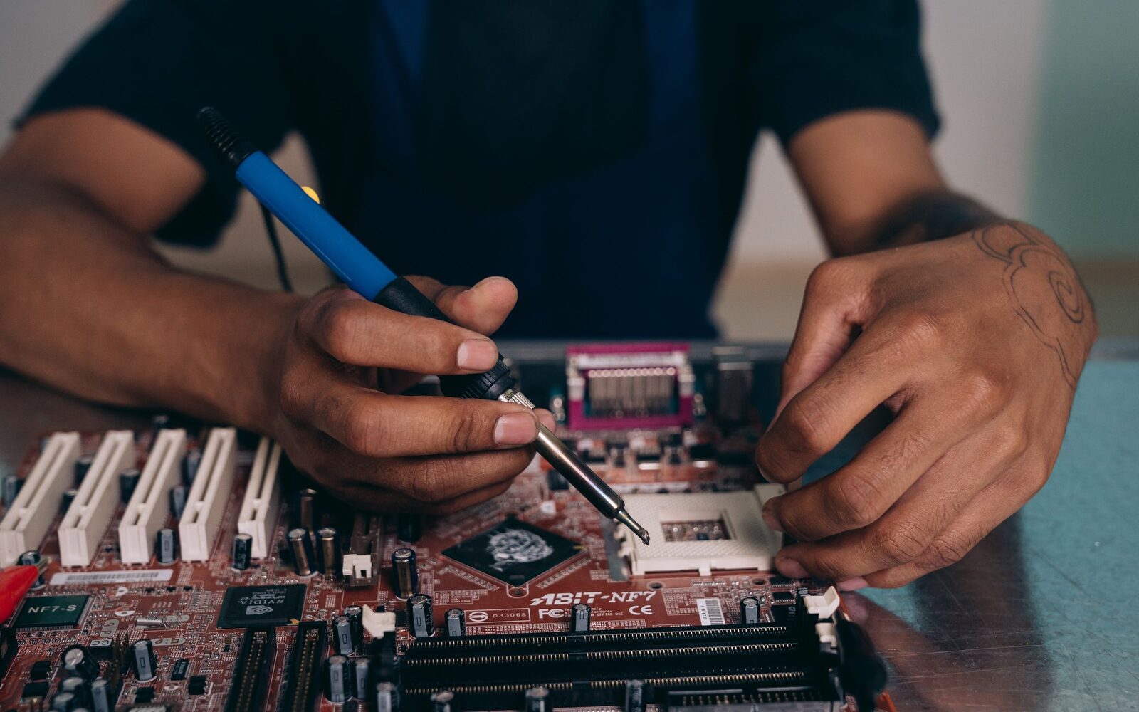 Component-level soldering on a computer motherboard